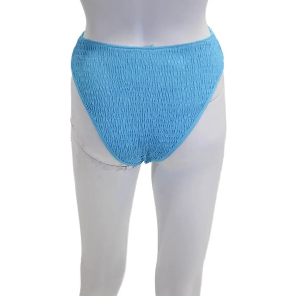 L Space Womens Smocked Barlette Bikini Bottoms Blue Size Small